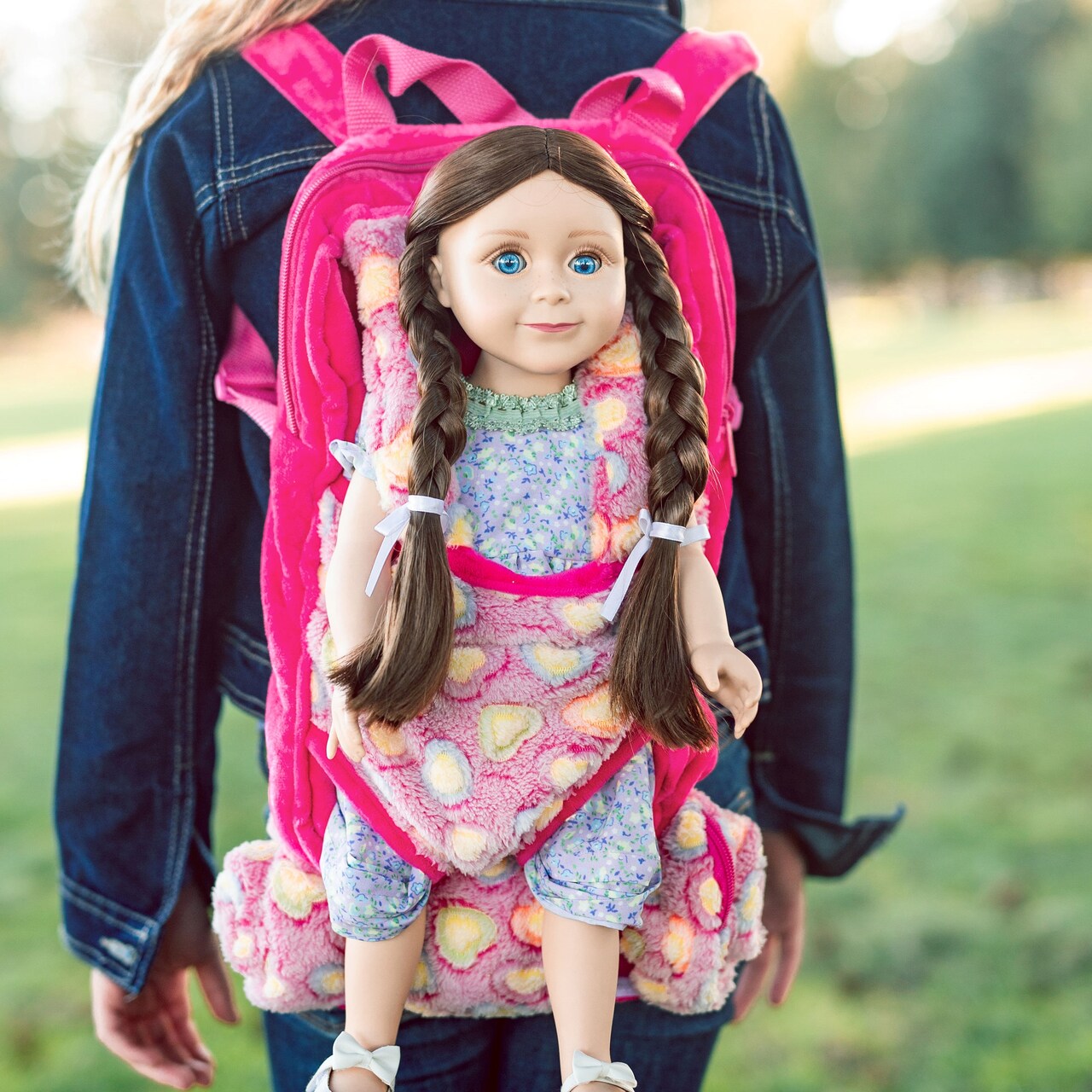 The Queen&#x27; Treasures 18 In Doll Carrier and Sleeping Bag, Pink Hearts